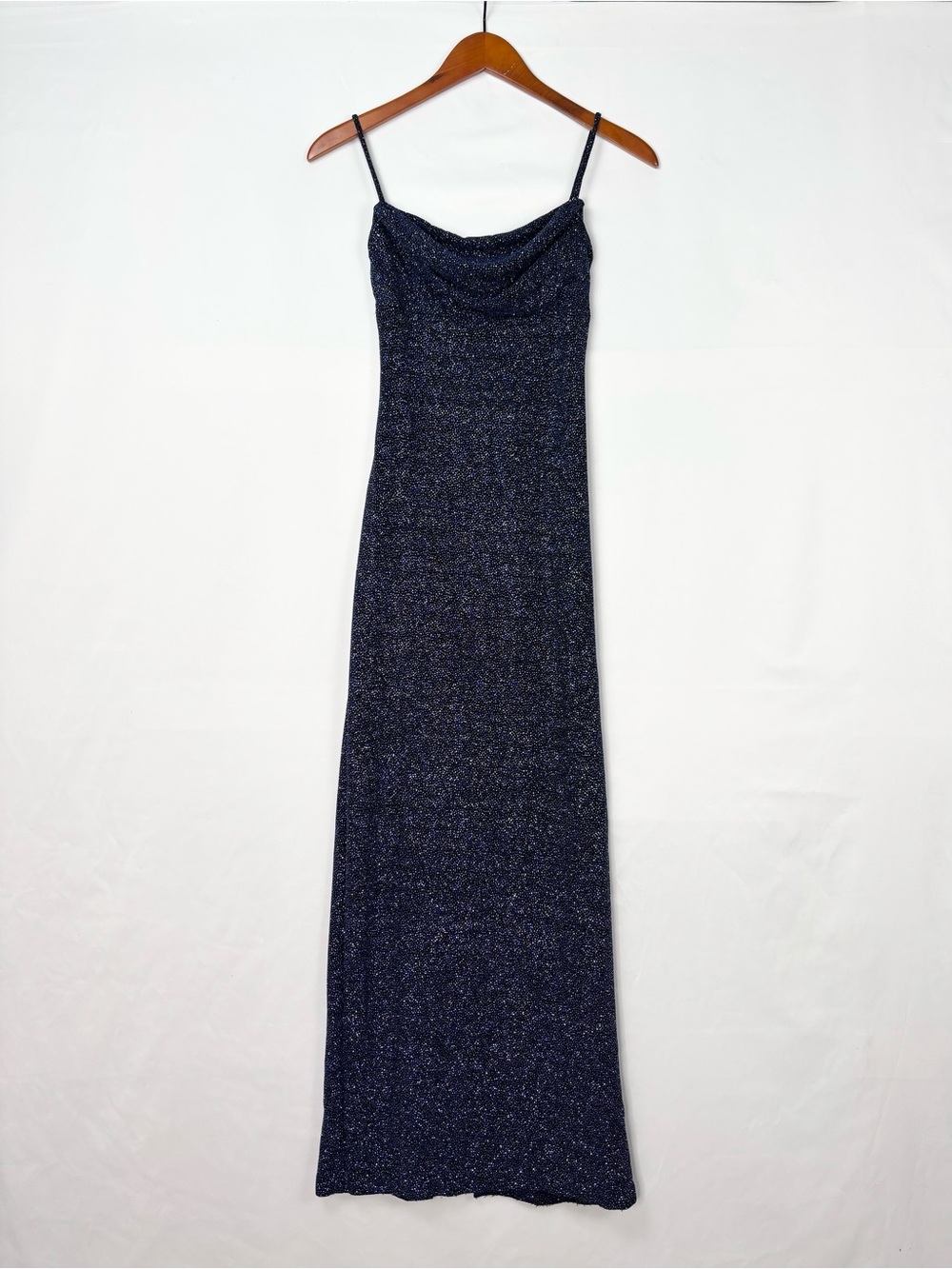 Vintage Y2K Jodi Kristopher Maxi Sparkle Dress Open Back Blue Prom Size S
